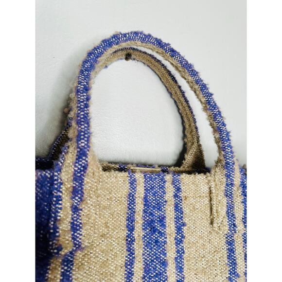 SANDRO Beige Purple Striped Magnetic Closure Open Pockets Kasbah Tote Bag - Picture 7 of 11